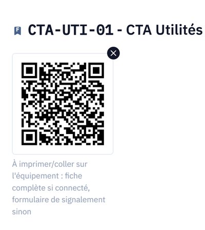 Fiche équipement et QR code sur téléphone